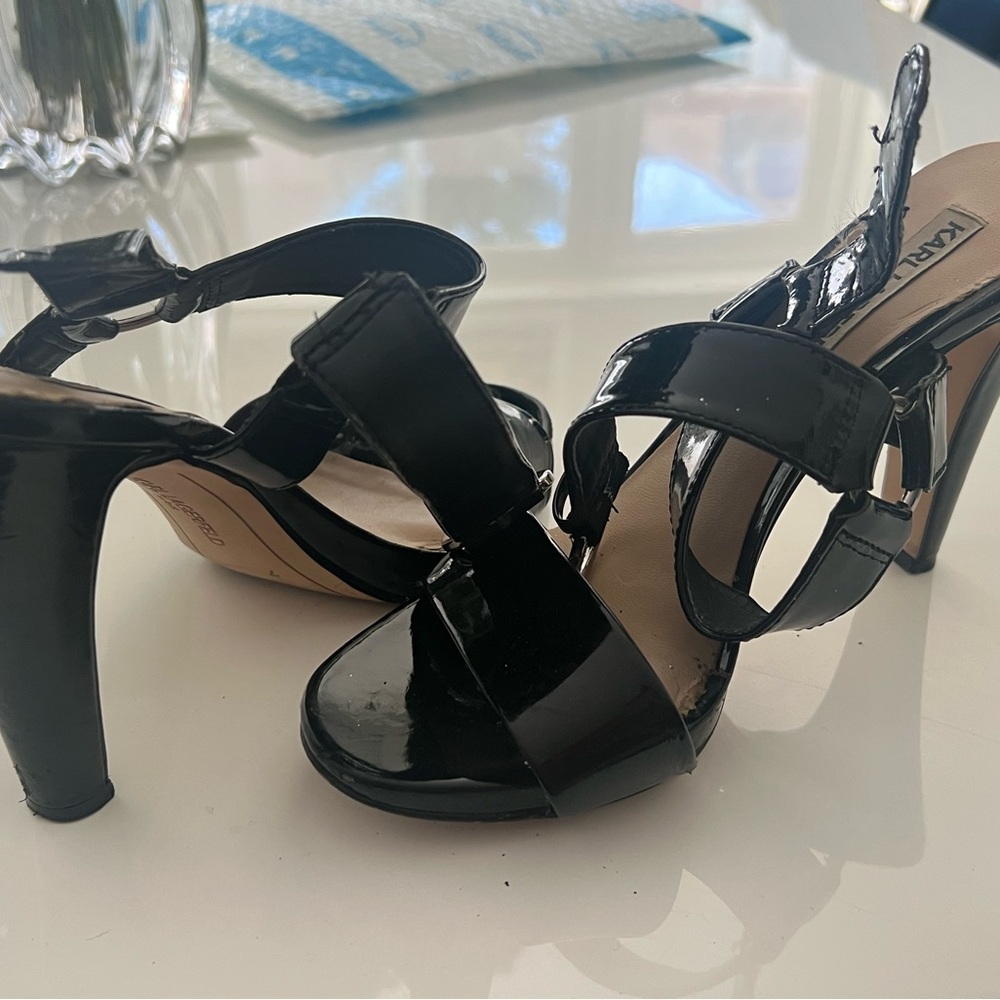 Karl Lagerfeld Glossy Black Strappy Heels